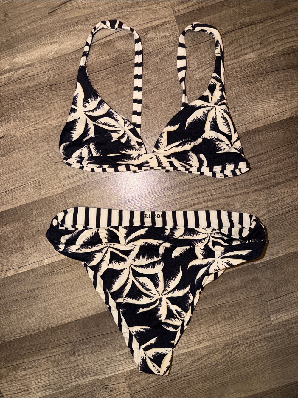 Billabong Black and White Striped Tropical Bikini Set - Picture 3 of 5
